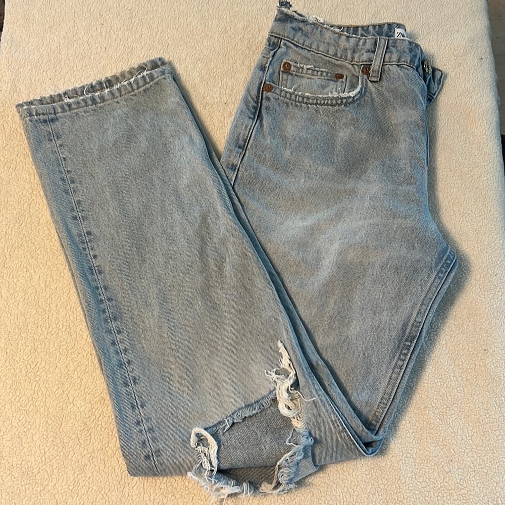 Zara Ripped Wide Leg Jeans